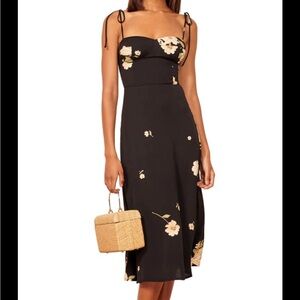 REFORMATION Saldana midi black floral dress